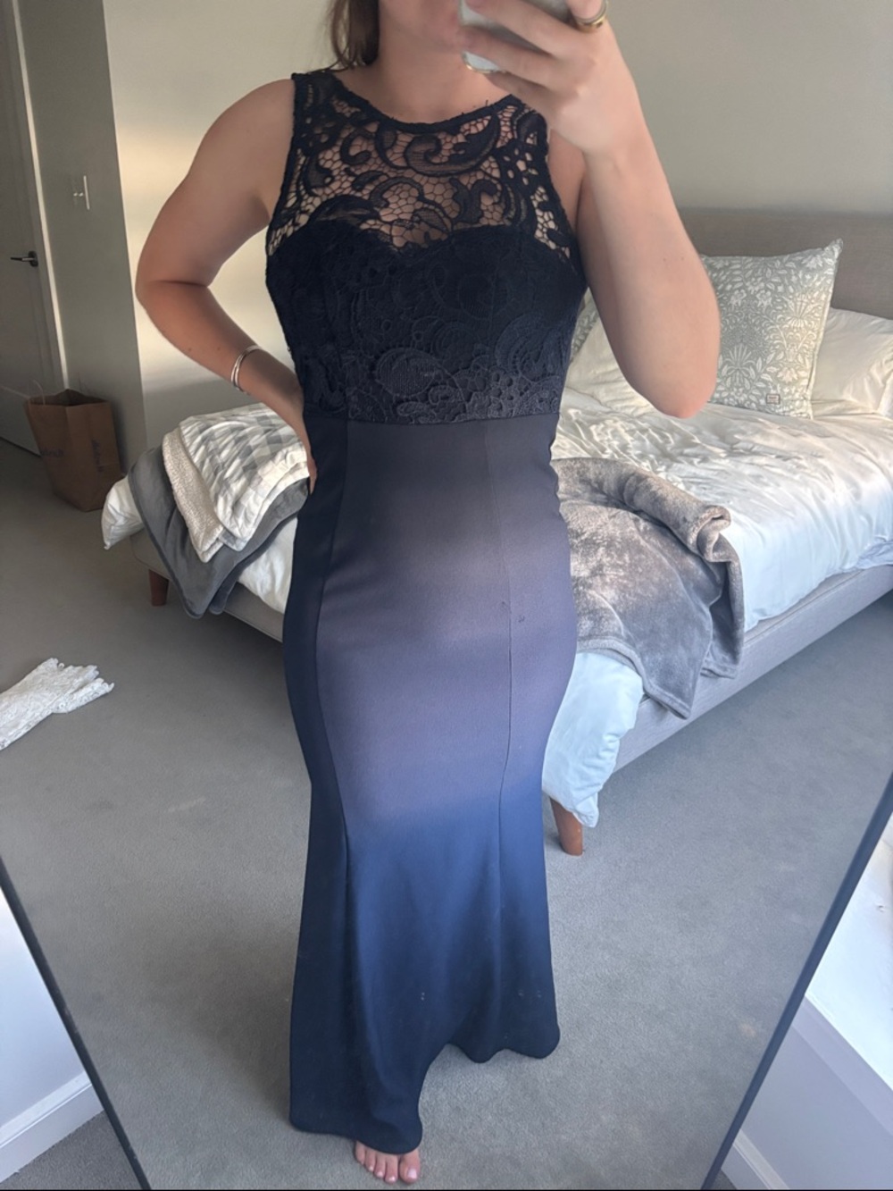 Lulu's Navy Lace Bodice Maxi Gown